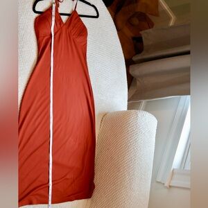 Burnt orange summer vacation dress with built in bra
